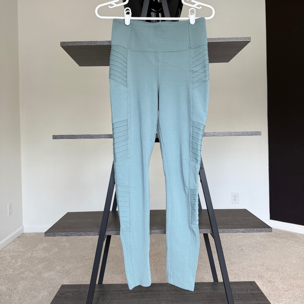 Athleta Delancey Moto Tights Small Sage Green Ankle Zip Leggings
